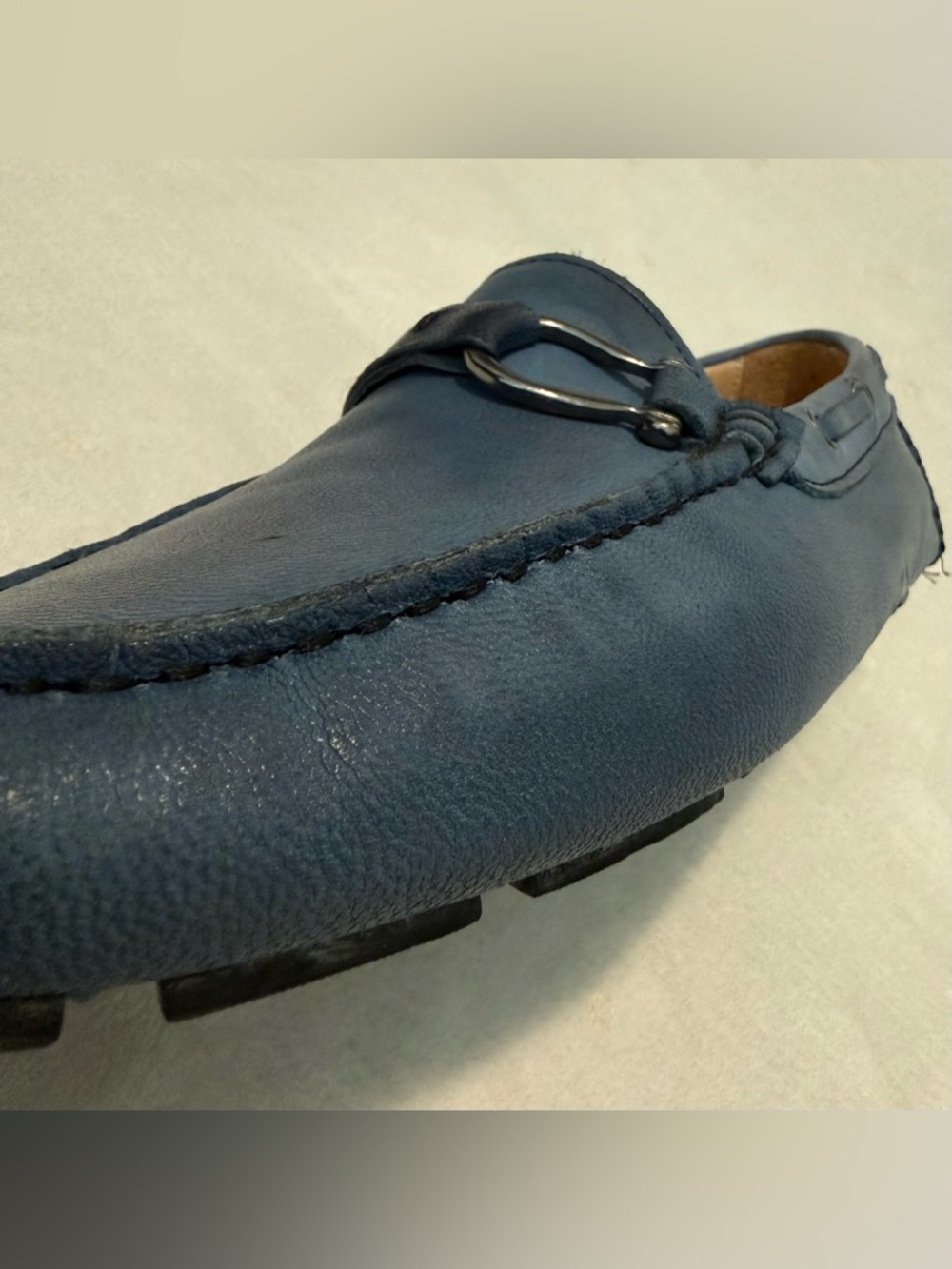 Bacco Bucci Studio Palm Beach Blue Leather Driving Loafers - Picture 6 of 14